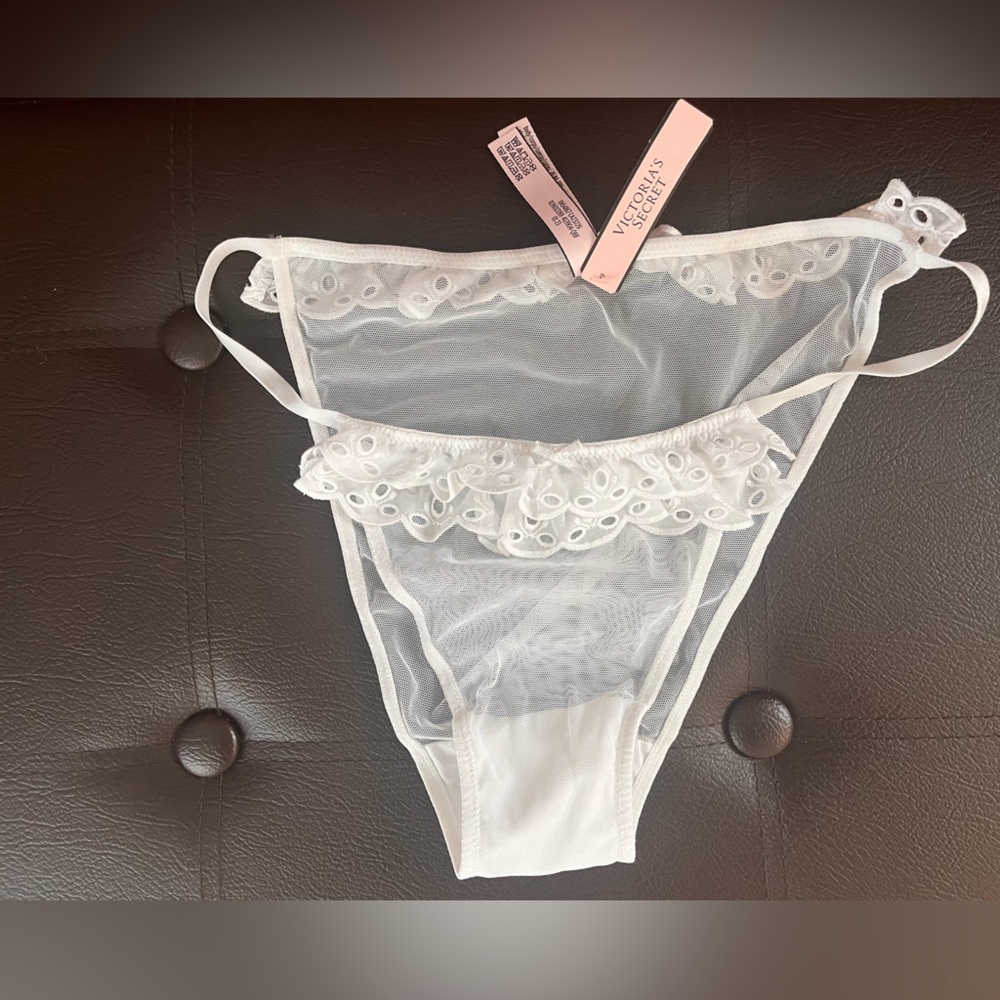 Victoria's Secret White Sheer Lace Ruffle Bikini Panty